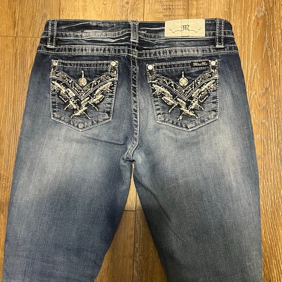Miss Me Jeans Mid Rise Easy Boot 28x31 Med Wash Rhinestone Sequin Cowgirl Y2k - Picture 5 of 9